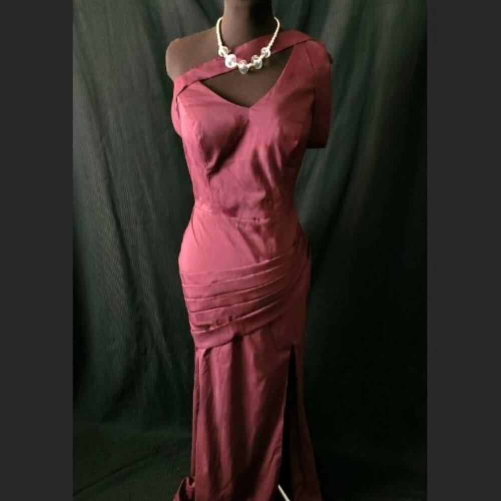 NWT Size 12 Asymmetrical Burgundy Chiffon Formal Gown